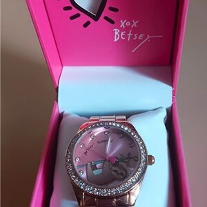 Betsey Johnson Pink and Gold Watch with Crystal Accents